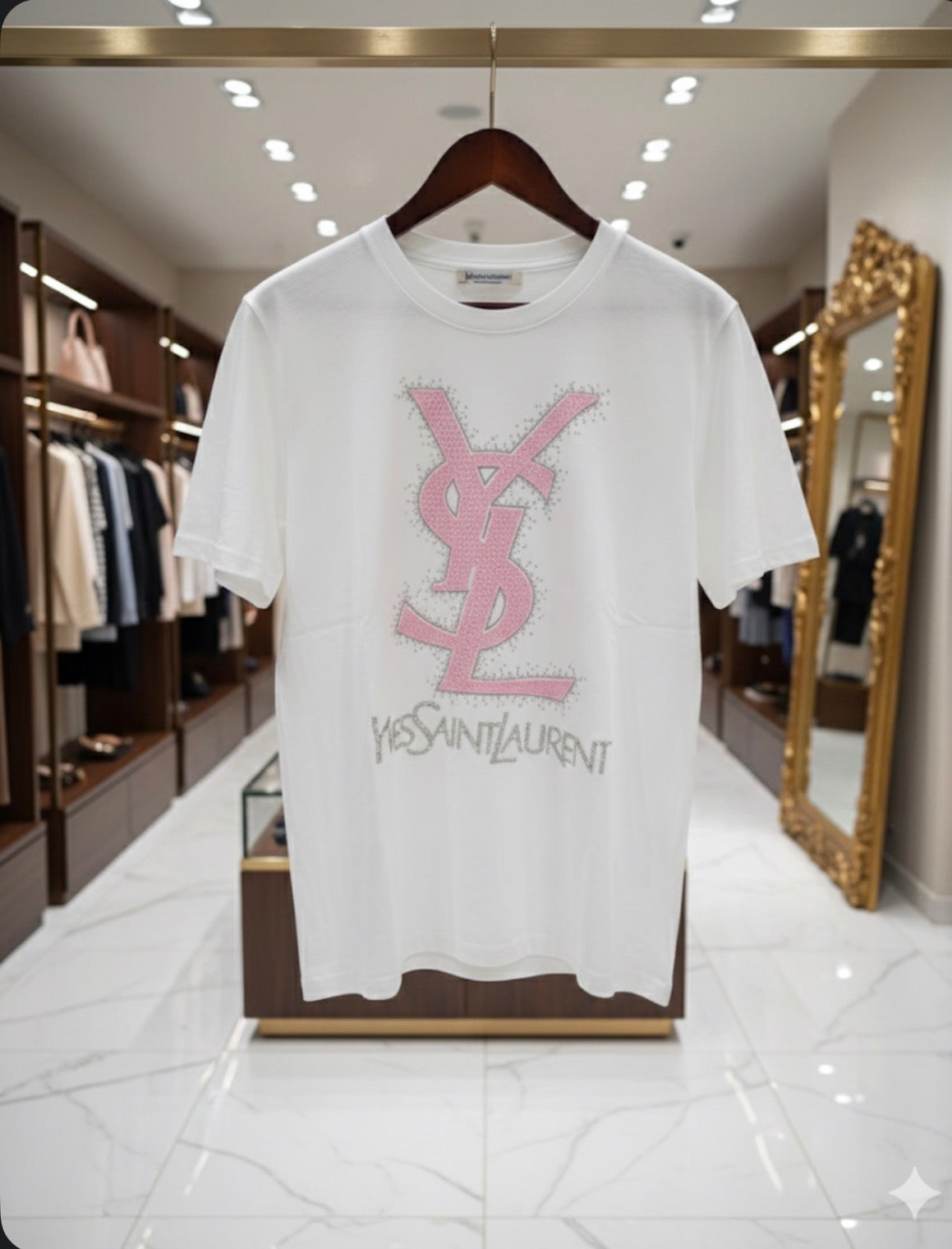 Classic White YSL pink logo Top