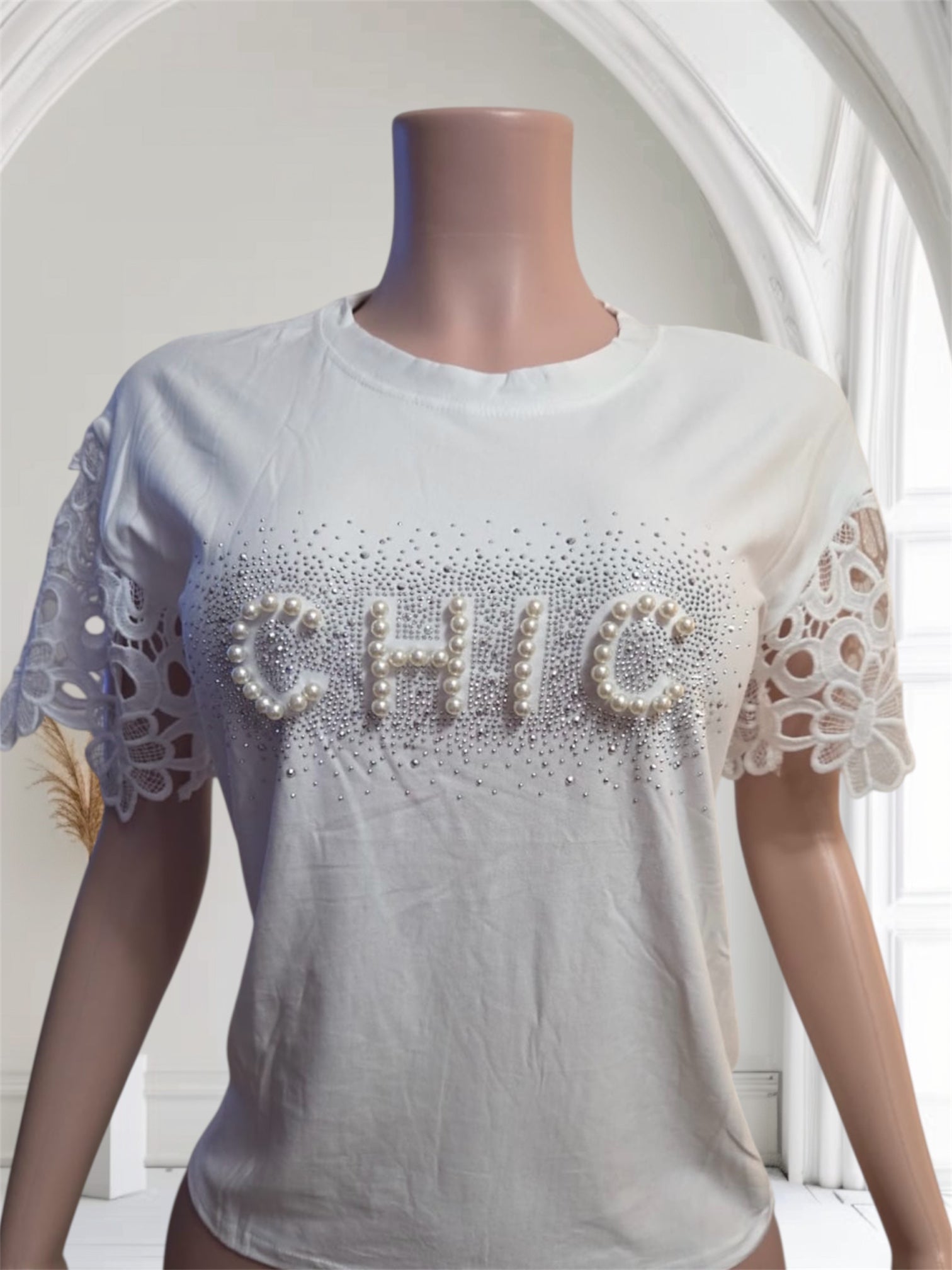 White Chic Top with pearls