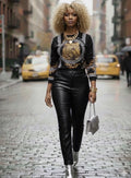 Yellow  cheetah and black long sleeve top