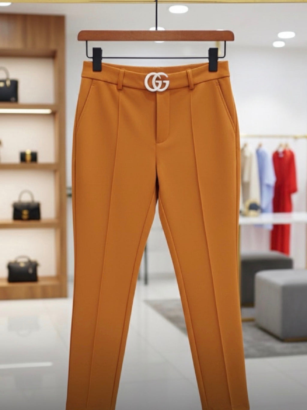 Orange high-waisted skinny trousers in a vibrant orange pants