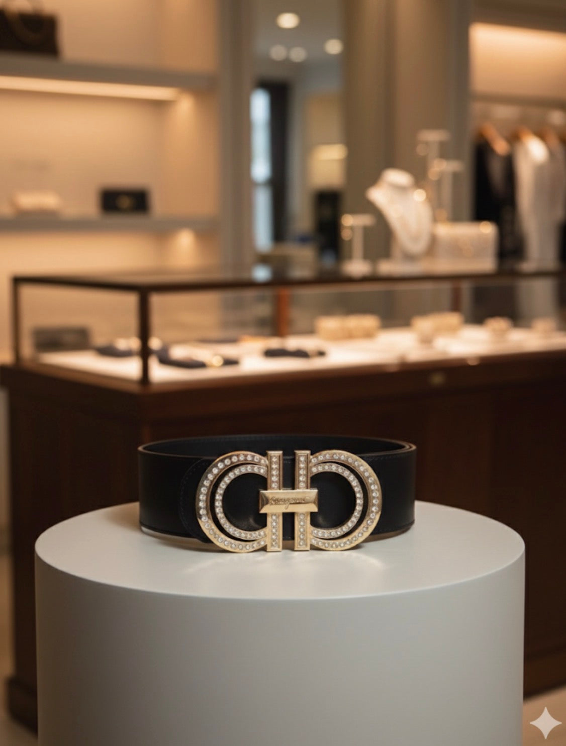 Luxury Black Leather Belt with Gold F Buckl