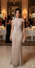 Impresionante vestido de noche formal en beige