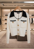Chic white knit cropped cardigan/jacket