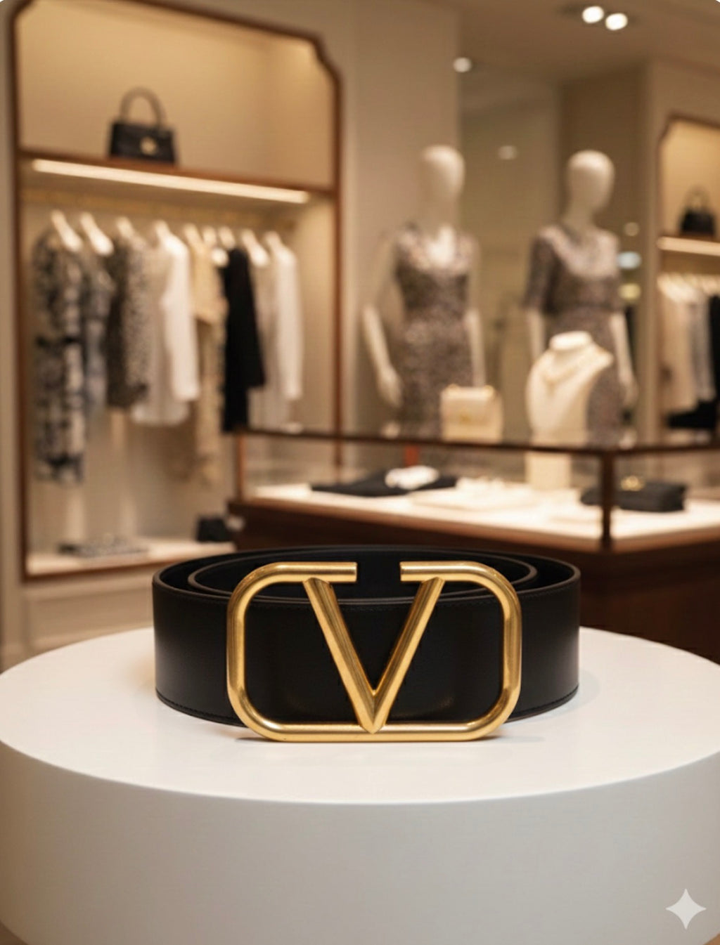 Luxury Black Leather Belt with Gold V Buckle