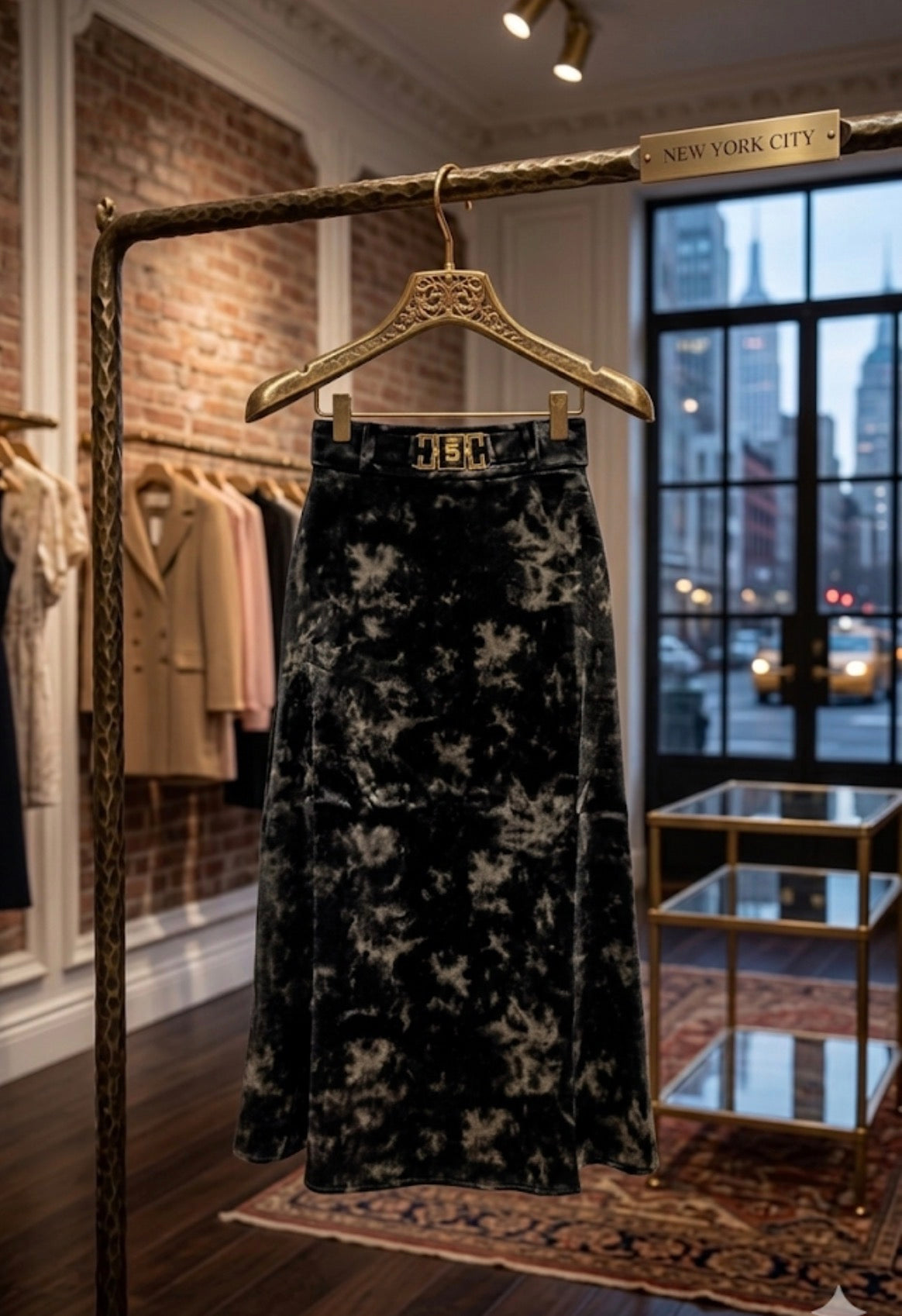 Black Satin and golf Long Skirt