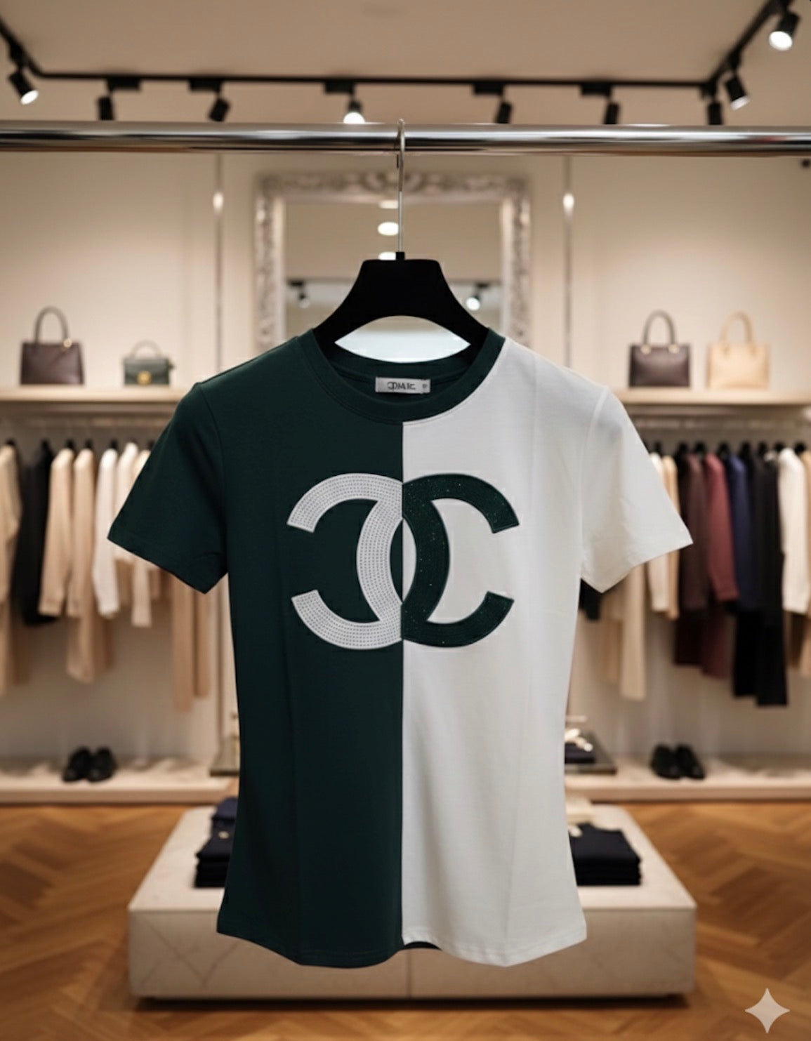 CC Dark green and white Top