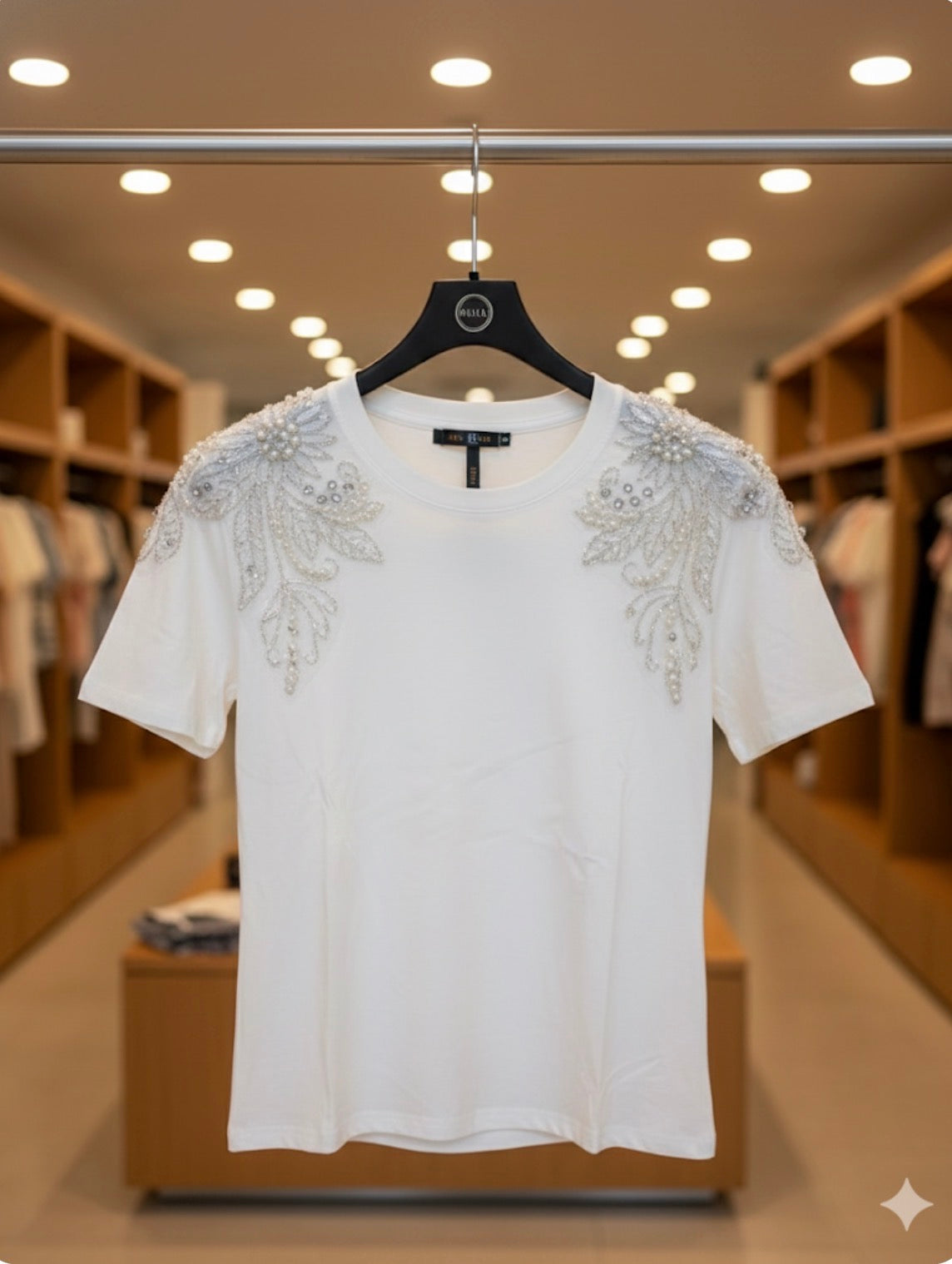 Pearls details embroidery white top