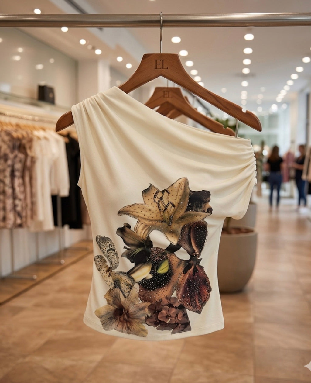 Beige top with flower design