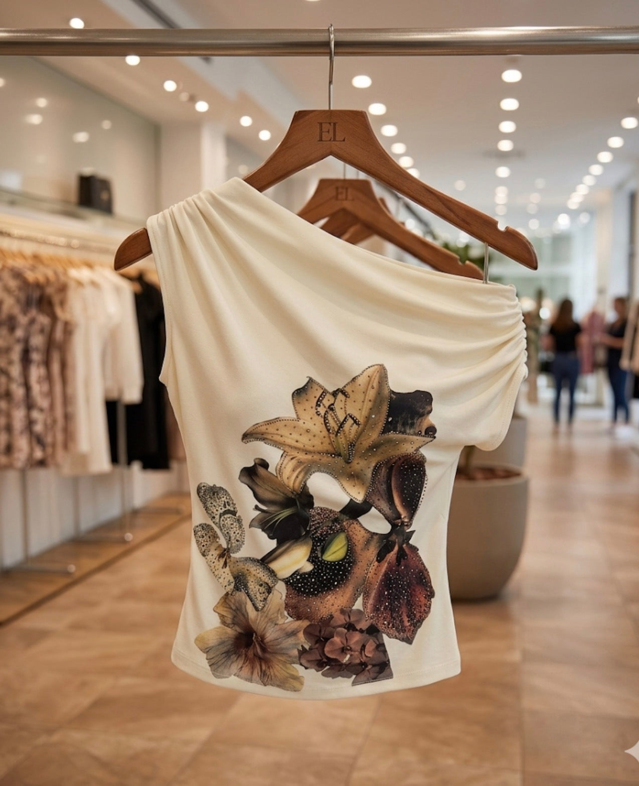 Beige top with flower design