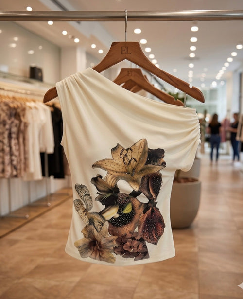 Beige top with flower design