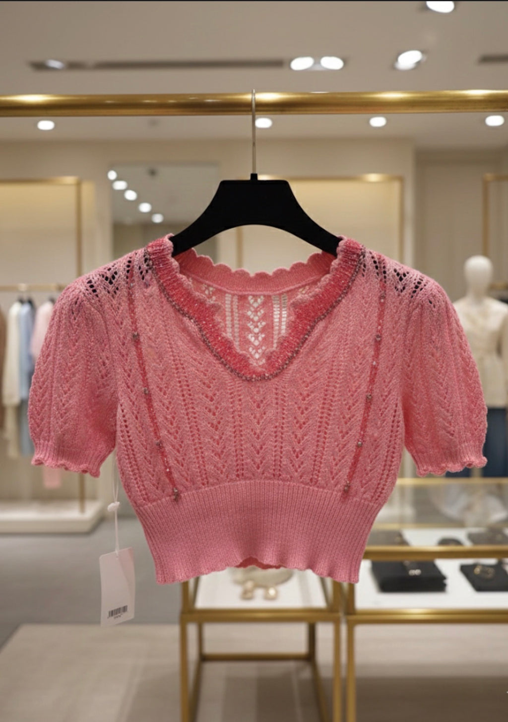 Top de encaje de manga corta en rosa empolvado | Chic &amp; Romantic