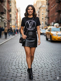 LV T-Shirt Top featuring a stunning silver logo