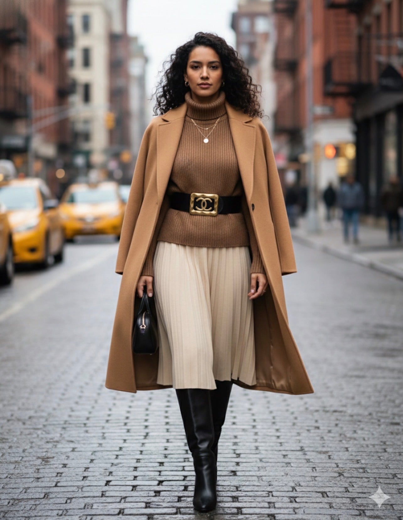 Luxury Black Leather Belt with Gold CH Buckl