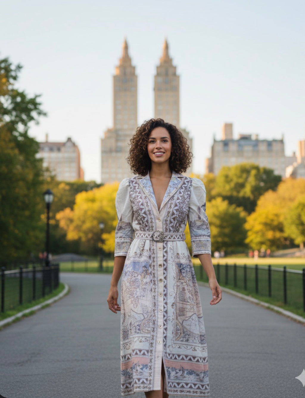 Boho elegant  Scarf Print Midi Dress