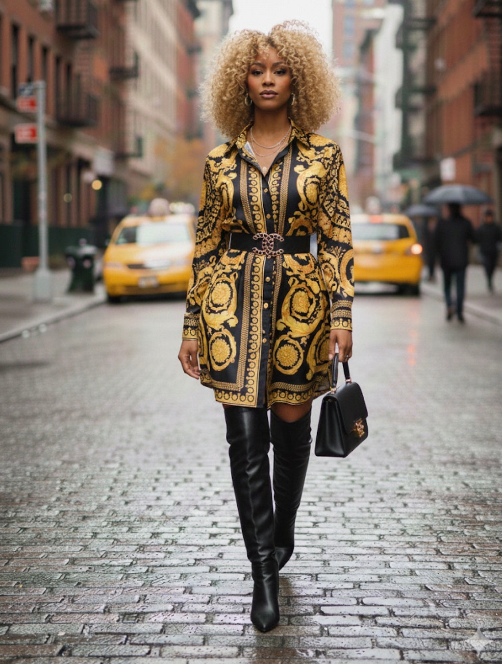 Versace Vibe: Baroque Silk Shirt Dress Outfit