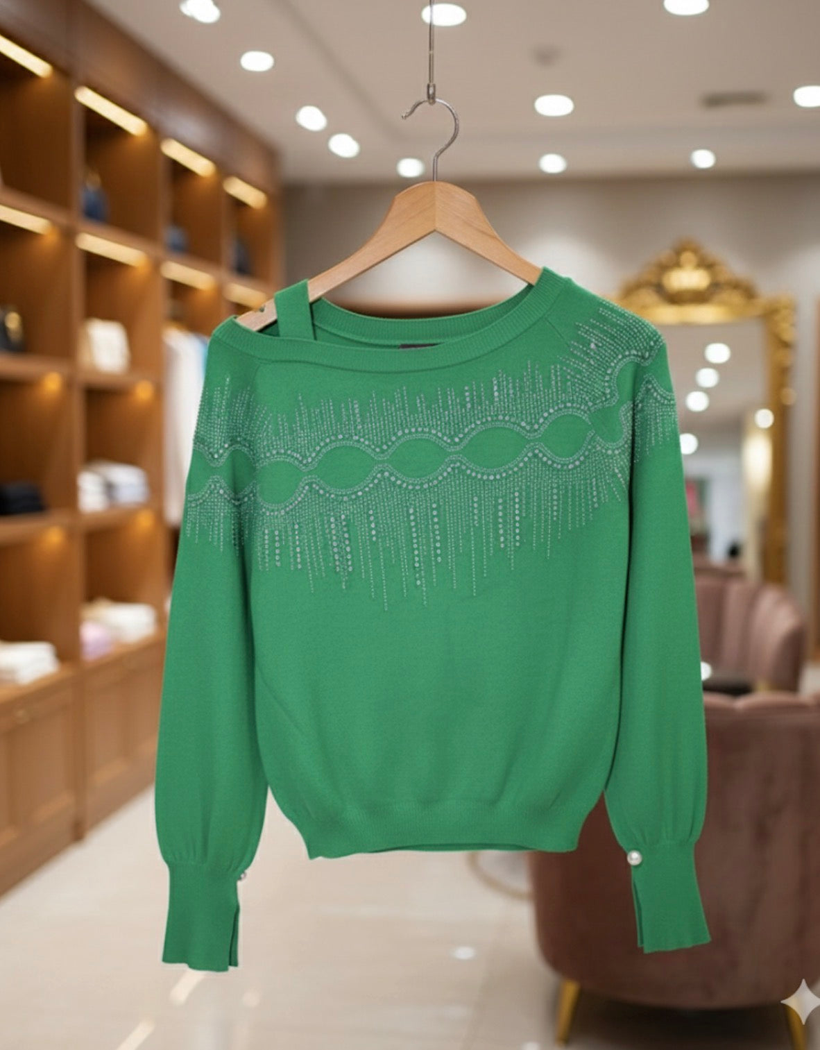 Green Glitter Christmas’s one off shoulder  Top