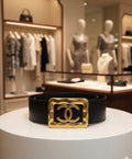 Big Luxury Black Leather Belt with Gold Buckl
