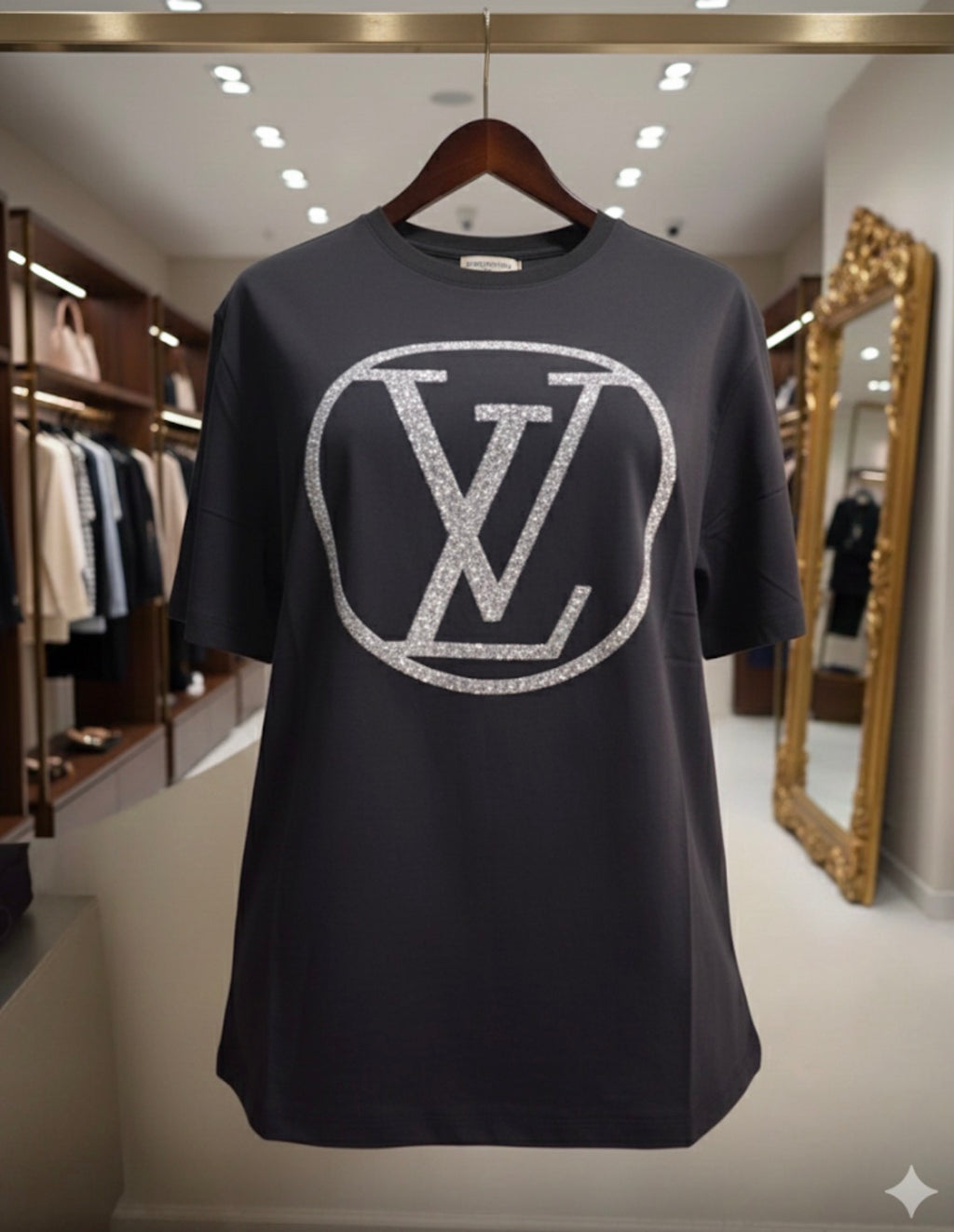 T-Shirt Top featuring a stunning silver log