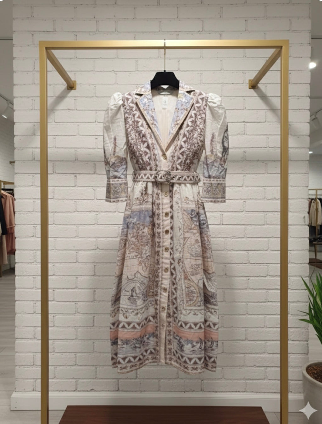 Boho elegant  Scarf Print Midi Dress