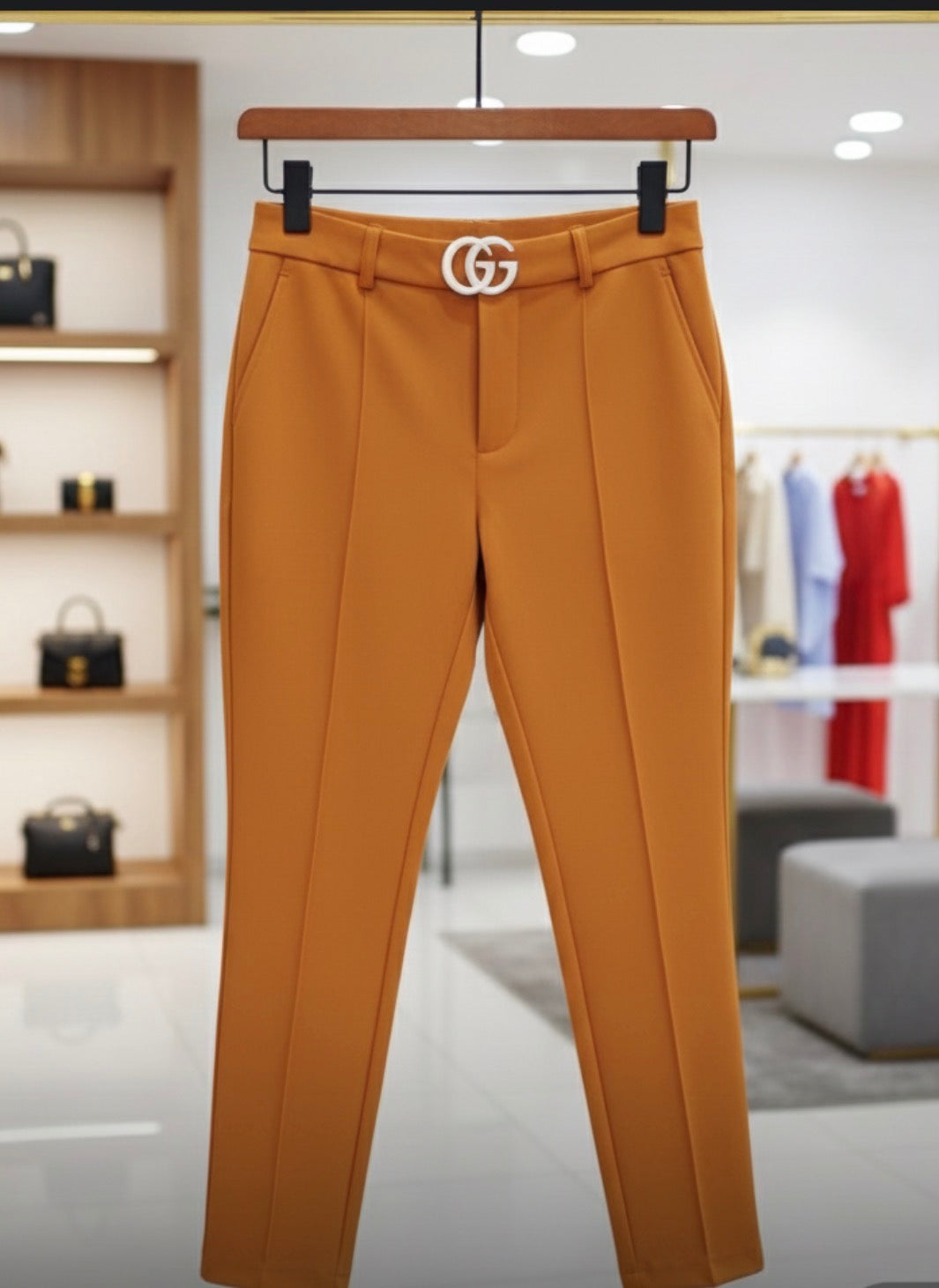 Chic high-waisted skinny trousers in a vibrant orange pants