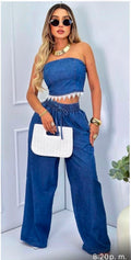 TWO PIECES DENIM SET PANTS & TOPS