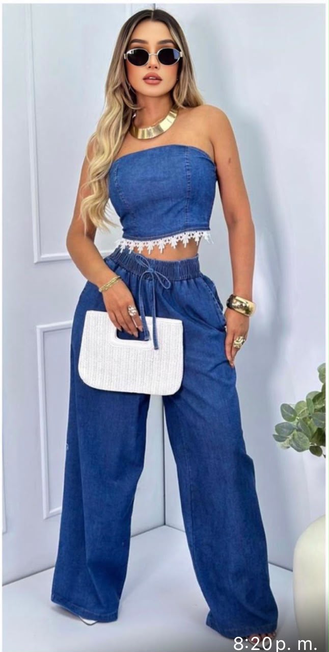 TWO PIECES DENIM SET PANTS & TOPS