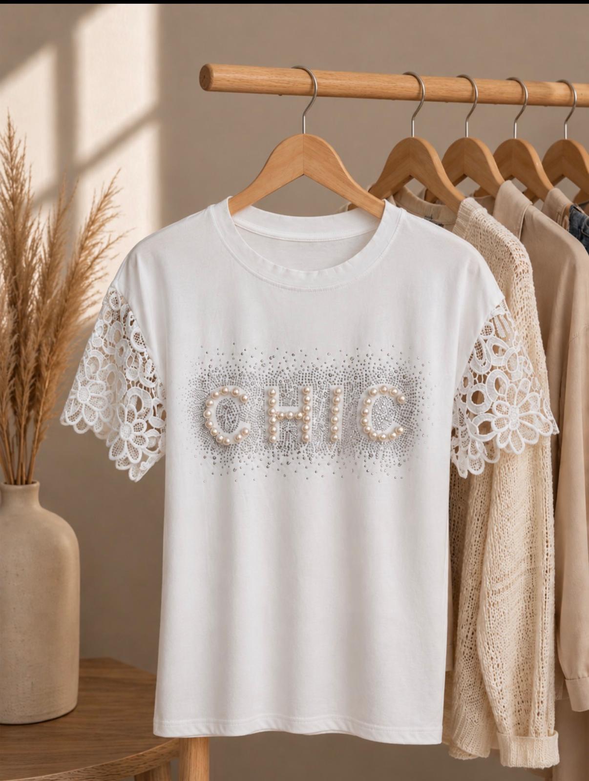 White Chic Top with pearls