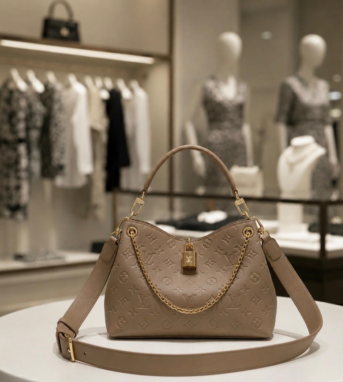 Elegant Camel cross body bag with gold chain