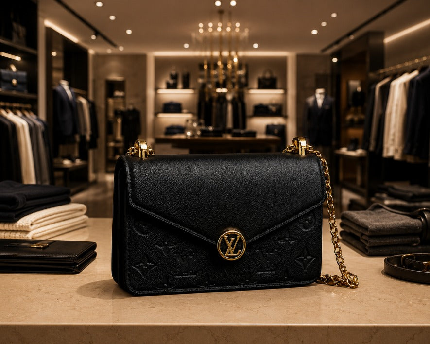 Black and gold strap bag