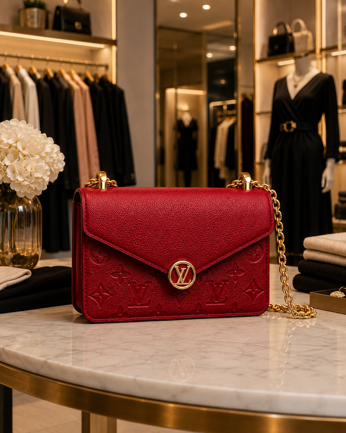 Red elegant bag with Gold strap